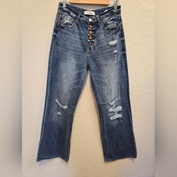 KanCan 90s High Rise Button Fly Wide Leg Blue Denim Jeans Size 5/26 - Picture 3 of 8